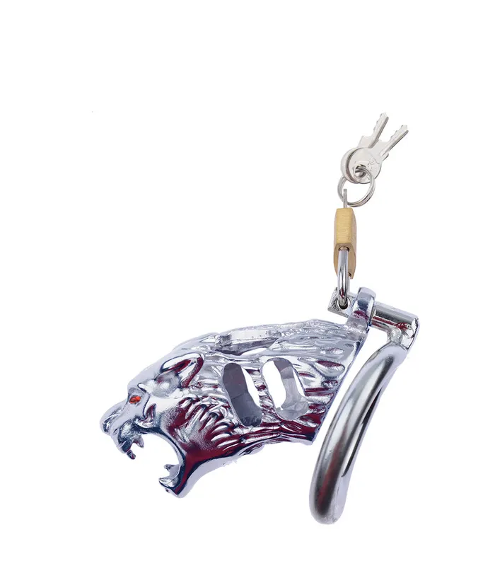 LAZADASEXTOYS new chastity lock tiger head hollow chastity lock male chastity lock belt factory direct sales Male Sex Toys