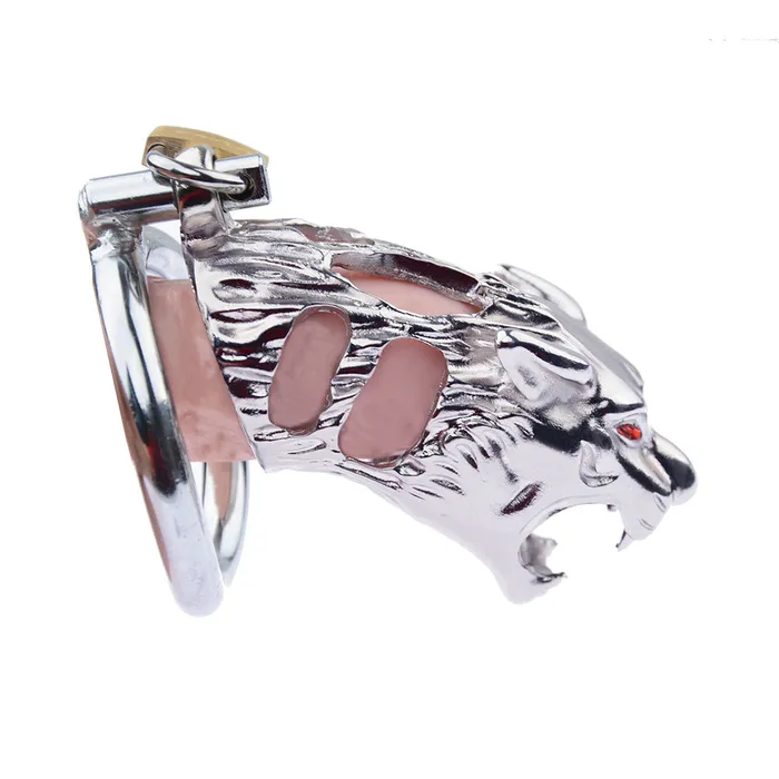 LAZADASEXTOYS new chastity lock tiger head hollow chastity lock male chastity lock belt factory direct sales Male Sex Toys
