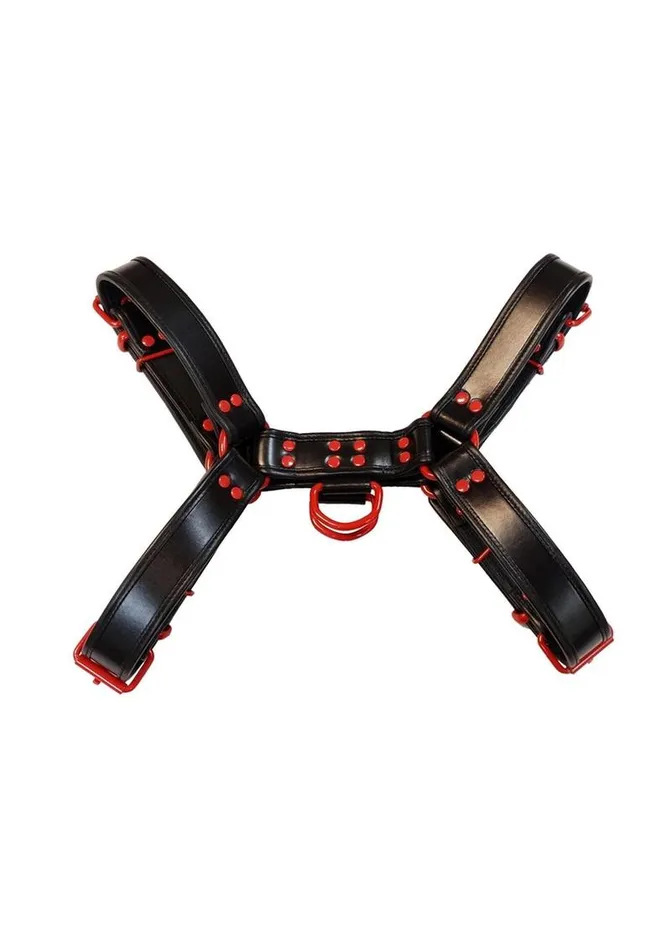 Restraints Rouge Leather Over The Head Harness Black with Red Accessories Rouge Restraints Rouge Leather Over The Head Harness Black with Red Accessories Rouge