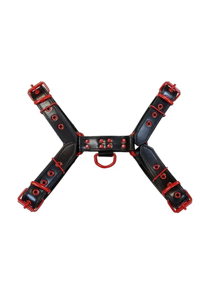 Restraints Rouge Leather Over The Head Harness Black with Red Accessories Rouge Restraints Rouge Leather Over The Head Harness Black with Red Accessories Rouge